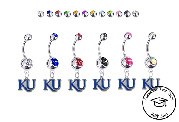Kansas Jayhawks Style 2 Silver Swarovski Belly Button Navel Ring - Customize Gem Colors