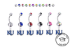 Kansas Jayhawks Style 2 Silver Swarovski Belly Button Navel Ring - Customize Gem Colors