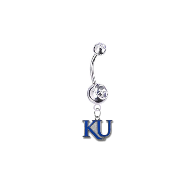 Kansas Jayhawks Style 2 Silver Clear Swarovski Belly Button Navel Ring - Customize Gem Colors
