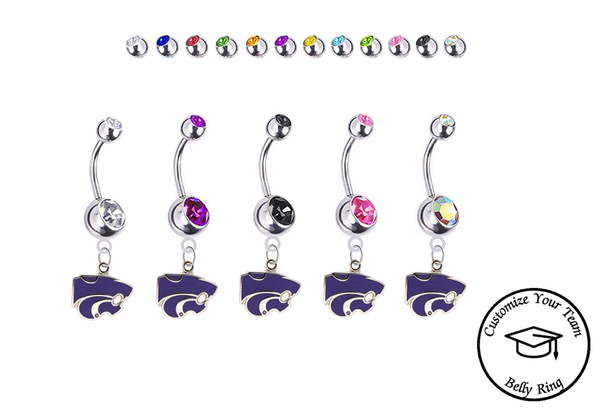 Kansas State Wildcats Silver Swarovski Belly Button Navel Ring - Customize Gem Colors