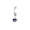 Kansas State Wildcats Silver Clear Swarovski Belly Button Navel Ring - Customize Gem Colors