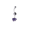 Kansas State Wildcats Silver Black Swarovski Belly Button Navel Ring - Customize Gem Colors