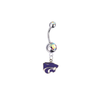 Kansas State Wildcats Silver Auora Borealis Swarovski Belly Button Navel Ring - Customize Gem Colors