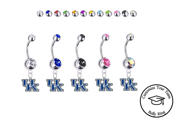 Kentucky Wildcats Silver Swarovski Belly Button Navel Ring - Customize Gem Colors