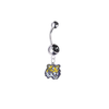 LSU Tigers Silver Black Swarovski Belly Button Navel Ring - Customize Gem Colors