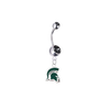 Michigan State Spartans Mascot Silver Black Swarovski Belly Button Navel Ring - Customize Gem Colors