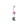 Michigan State Spartans Mascot Silver Pink Swarovski Belly Button Navel Ring - Customize Gem Colors