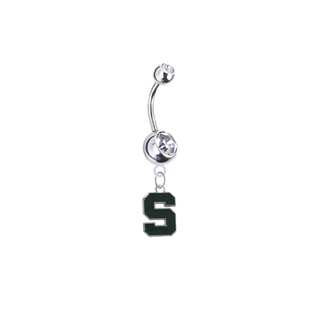 Michigan State Spartans Silver Clear Swarovski Belly Button Navel Ring - Customize Gem Colors