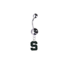 Michigan State Spartans Silver Black Swarovski Belly Button Navel Ring - Customize Gem Colors
