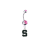 Michigan State Spartans Silver Pink Swarovski Belly Button Navel Ring - Customize Gem Colors