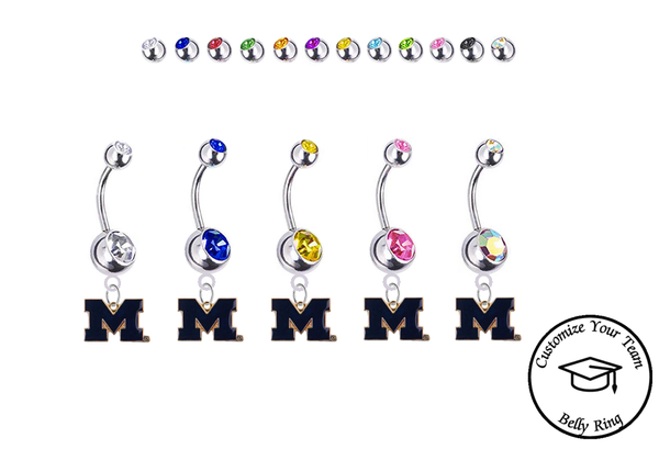 Michigan Wolverines Style 2 Silver Swarovski Belly Button Navel Ring - Customize Gem Colors