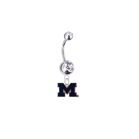 Michigan Wolverines Style 2 Silver Clear Swarovski Belly Button Navel Ring - Customize Gem Colors