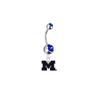 Michigan Wolverines Style 2 Silver Blue Swarovski Belly Button Navel Ring - Customize Gem Colors