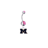 Michigan Wolverines Style 2 Silver Pink Swarovski Belly Button Navel Ring - Customize Gem Colors
