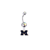 Michigan Wolverines Style 2 Silver Auora Borealis Swarovski Belly Button Navel Ring - Customize Gem Colors