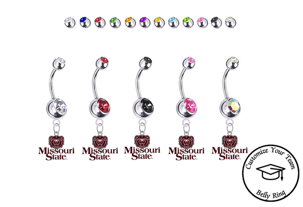 Missouri State Bears Silver Swarovski Belly Button Navel Ring - Customize Gem Colors