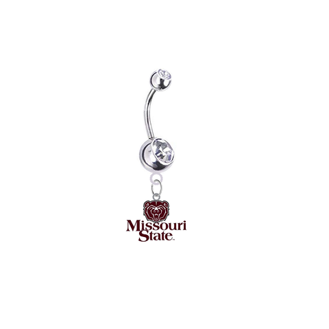 Missouri State Bears Silver Clear Swarovski Belly Button Navel Ring - Customize Gem Colors