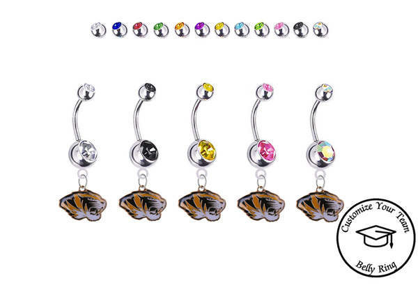 Missouri Tigers Silver Swarovski Belly Button Navel Ring - Customize Gem Colors