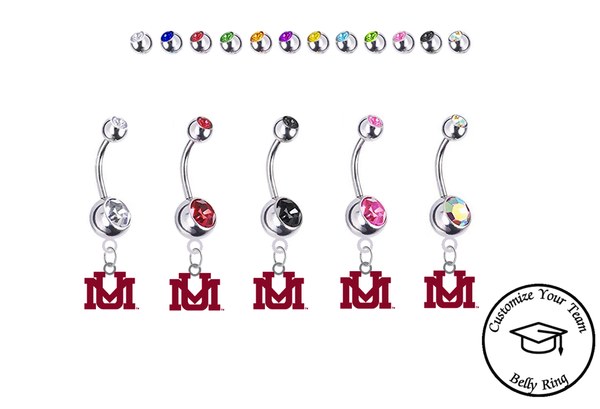 Montana Grizzlies Silver Swarovski Belly Button Navel Ring - Customize Gem Colors