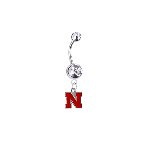 Nebraska Cornhuskers Silver Clear Swarovski Belly Button Navel Ring - Customize Gem Colors