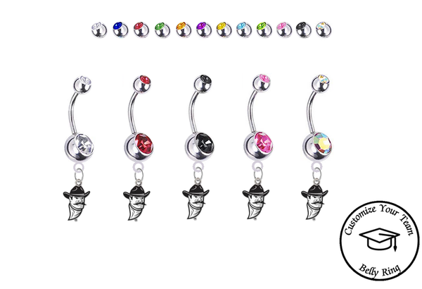 New Mexico State Aggies Silver Swarovski Belly Button Navel Ring - Customize Gem Colors