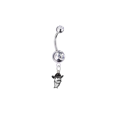 New Mexico State Aggies Silver Clear Swarovski Belly Button Navel Ring - Customize Gem Colors