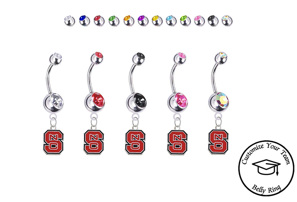 North Carolina State Wolf Pack Silver Swarovski Belly Button Navel Ring - Customize Gem Colors
