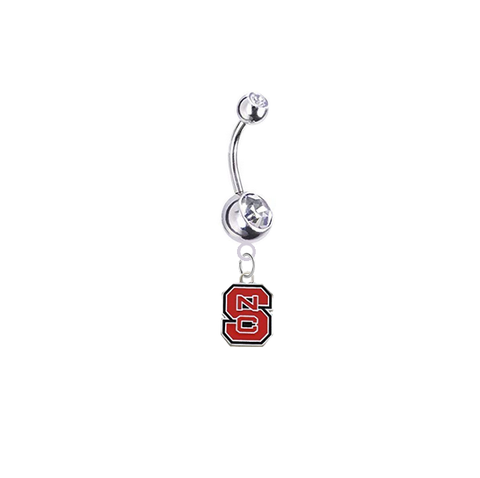 North Carolina State Wolf Pack Silver Clear Swarovski Belly Button Navel Ring - Customize Gem Colors