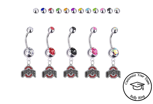 Ohio State Buckeyes Silver Swarovski Belly Button Navel Ring - Customize Gem Colors