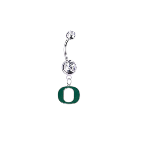 Oregon Ducks Silver Clear Swarovski Belly Button Navel Ring - Customize Gem Colors