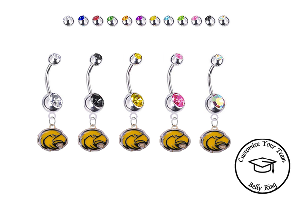 Southern Miss Golden Eagles Silver Swarovski Belly Button Navel Ring - Customize Gem Colors
