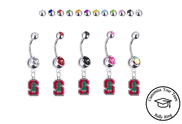 Stanford Cardinal Silver Swarovski Belly Button Navel Ring - Customize Gem Colors