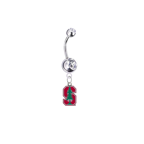Stanford Cardinal Silver Clear Swarovski Belly Button Navel Ring - Customize Gem Colors