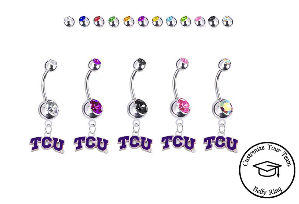 TCU Horned Frogs Silver Swarovski Belly Button Navel Ring - Customize Gem Colors