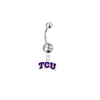 TCU Horned Frogs Silver Clear Swarovski Belly Button Navel Ring - Customize Gem Colors