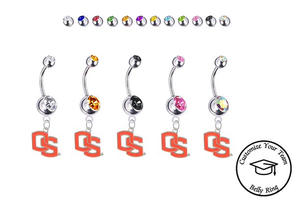 Oregon State Beavers Style 2 Silver Swarovski Belly Button Navel Ring - Customize Gem Colors