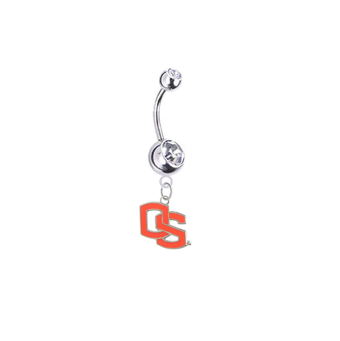 Oregon State Beavers Style 2 Silver Clear Swarovski Belly Button Navel Ring - Customize Gem Colors