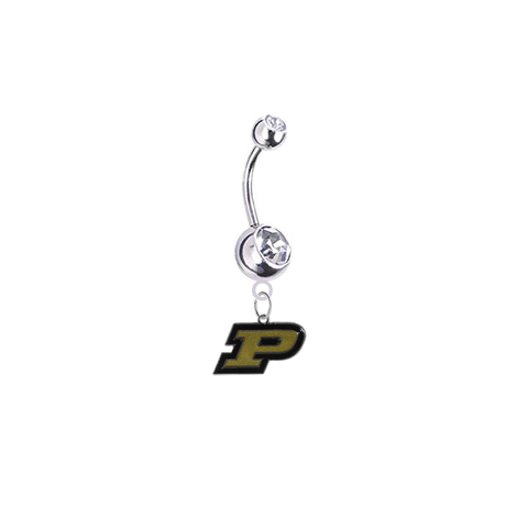 Purdue Boilermakers Silver Clear Swarovski Belly Button Navel Ring - Customize Gem Colors