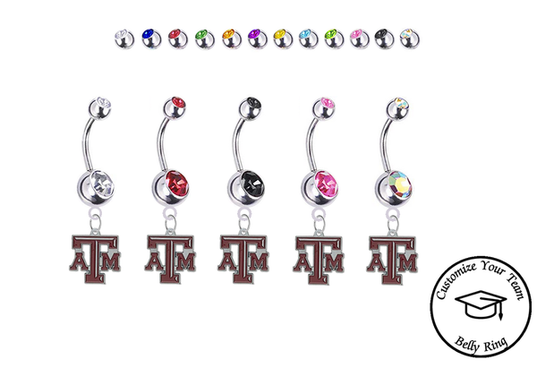 Texas A&M Aggies Silver Swarovski Belly Button Navel Ring - Customize Gem Colors
