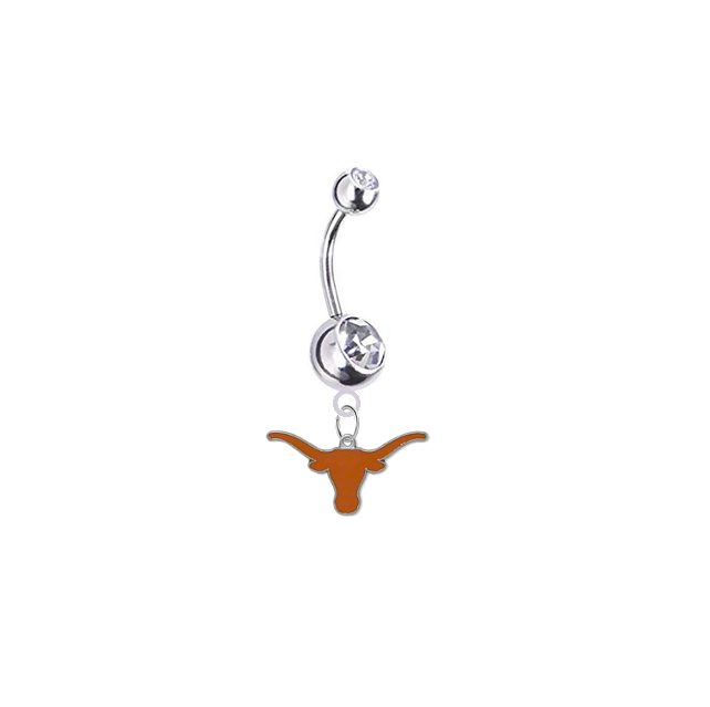 Texas Longhorns Silver Clear Swarovski Belly Button Navel Ring - Customize Gem Colors