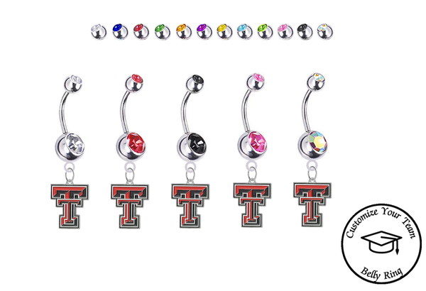 Texas Tech Red Raiders Silver Swarovski Belly Button Navel Ring - Customize Gem Colors
