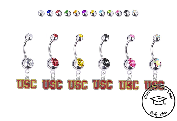 USC Trojans Silver Swarovski Belly Button Navel Ring - Customize Gem Colors