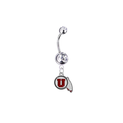 Utah Utes Silver Clear Swarovski Belly Button Navel Ring - Customize Gem Colors