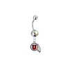 Utah Utes Silver Auora Borealis Swarovski Belly Button Navel Ring - Customize Gem Colors