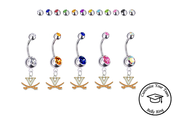 Virginia Cavaliers Silver Swarovski Belly Button Navel Ring - Customize Gem Colors