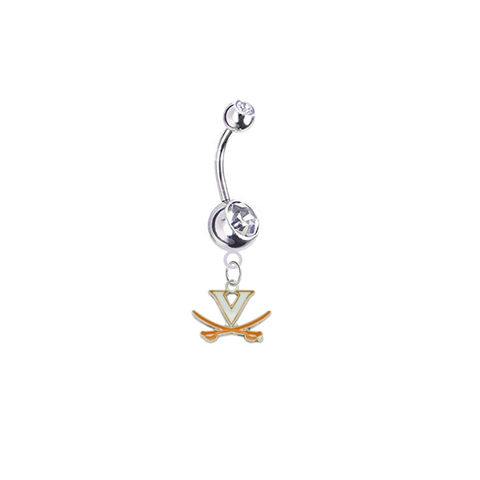 Virginia Cavaliers Silver Clear Swarovski Belly Button Navel Ring - Customize Gem Colors