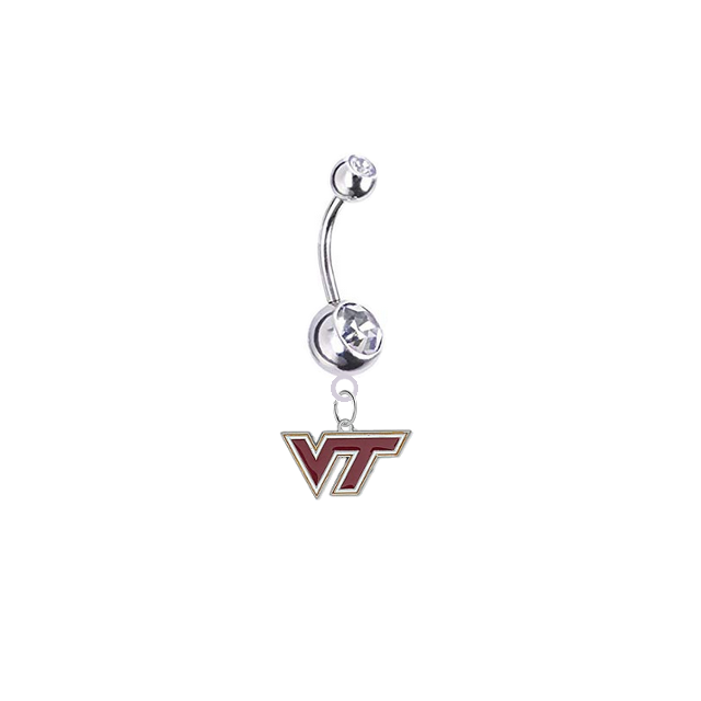 Virginia Tech Hokies Silver Clear Swarovski Belly Button Navel Ring - Customize Gem Colors