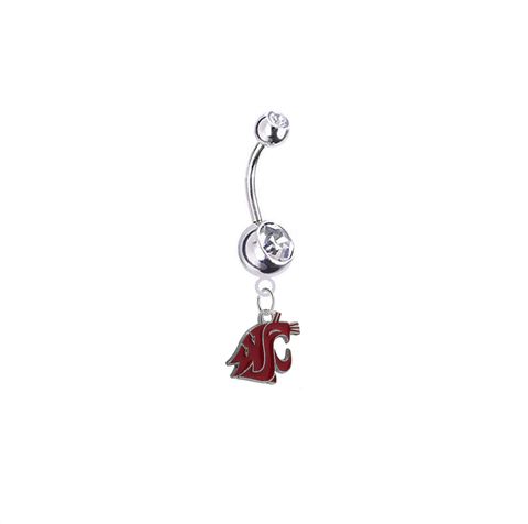 Washington State Cougars Silver Clear Swarovski Belly Button Navel Ring - Customize Gem Colors