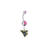 West Virginia Mountaineers Silver Pink Swarovski Belly Button Navel Ring - Customize Gem Colors