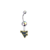 West Virginia Mountaineers Silver Auora Borealis Swarovski Belly Button Navel Ring - Customize Gem Colors